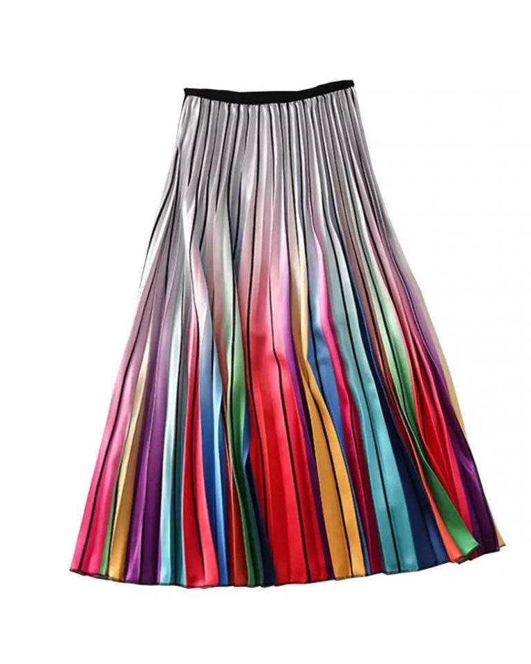 Pleated Striped Gradient Colorful Skirt